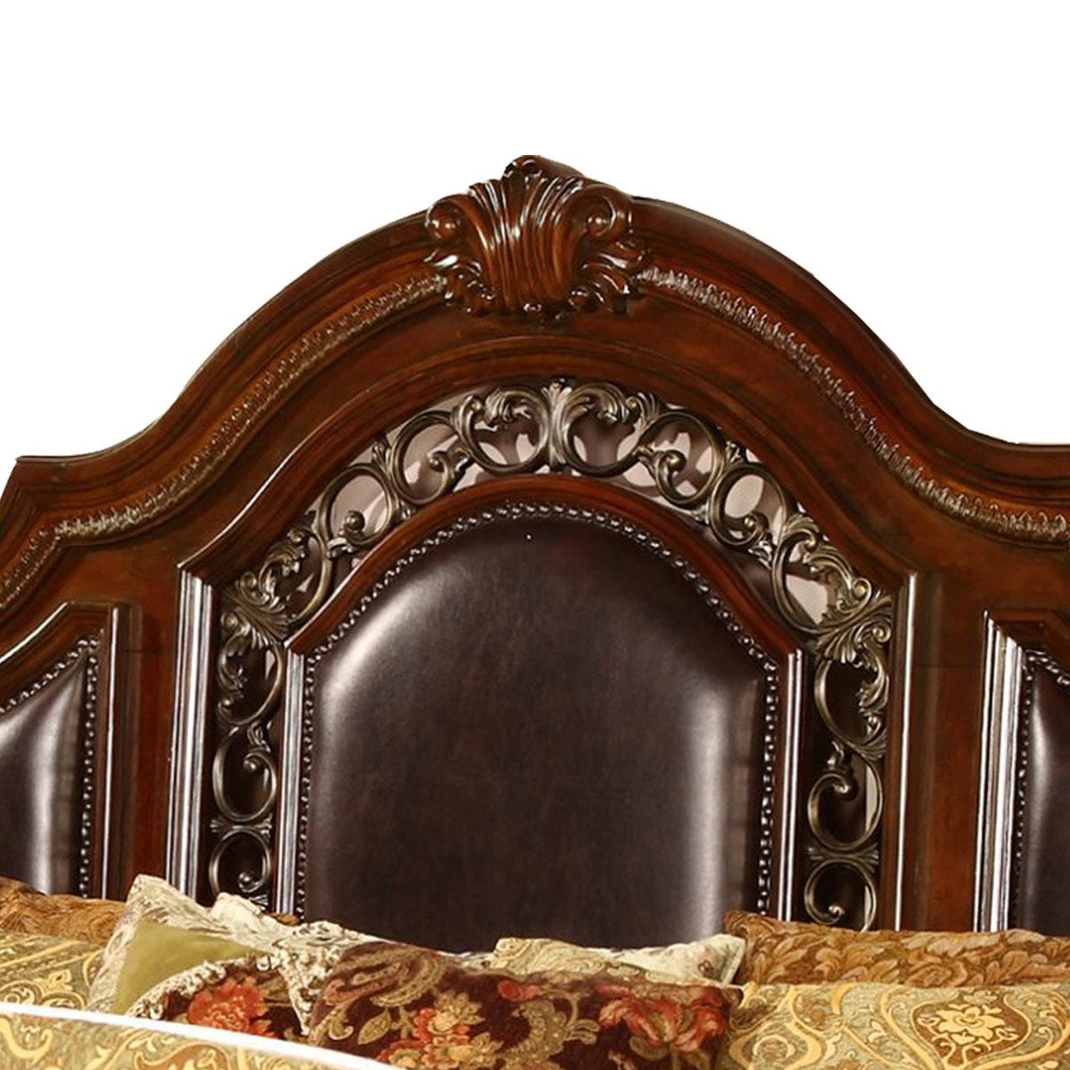 Bessy Traditional Wood Bed Frame, King, Cherry - detail view