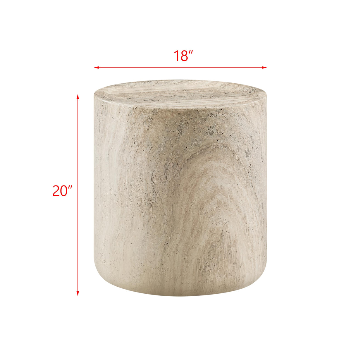 Vyn 18" Round End Table Concrete Travertine Finish, Modern Organic Drum Side Table in Cinnamon - side view