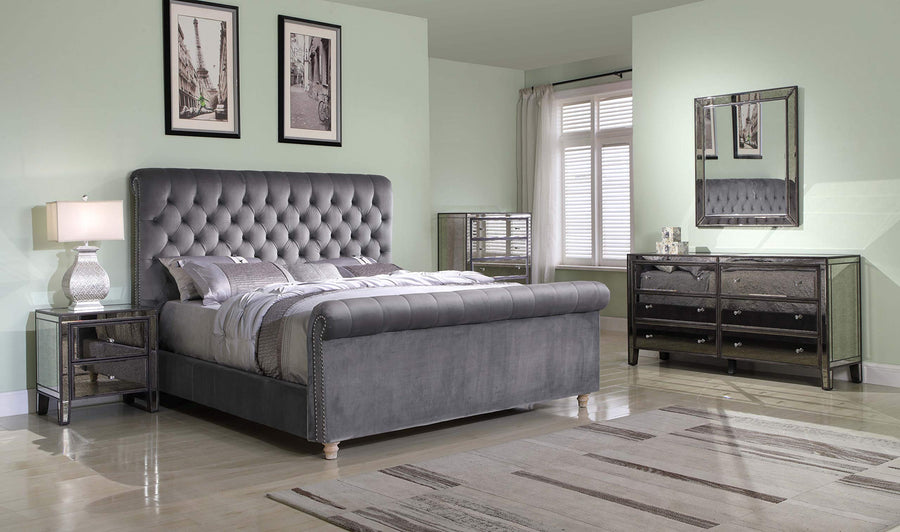 Jean-Carrie Upholstered Sleigh Bed King Grey