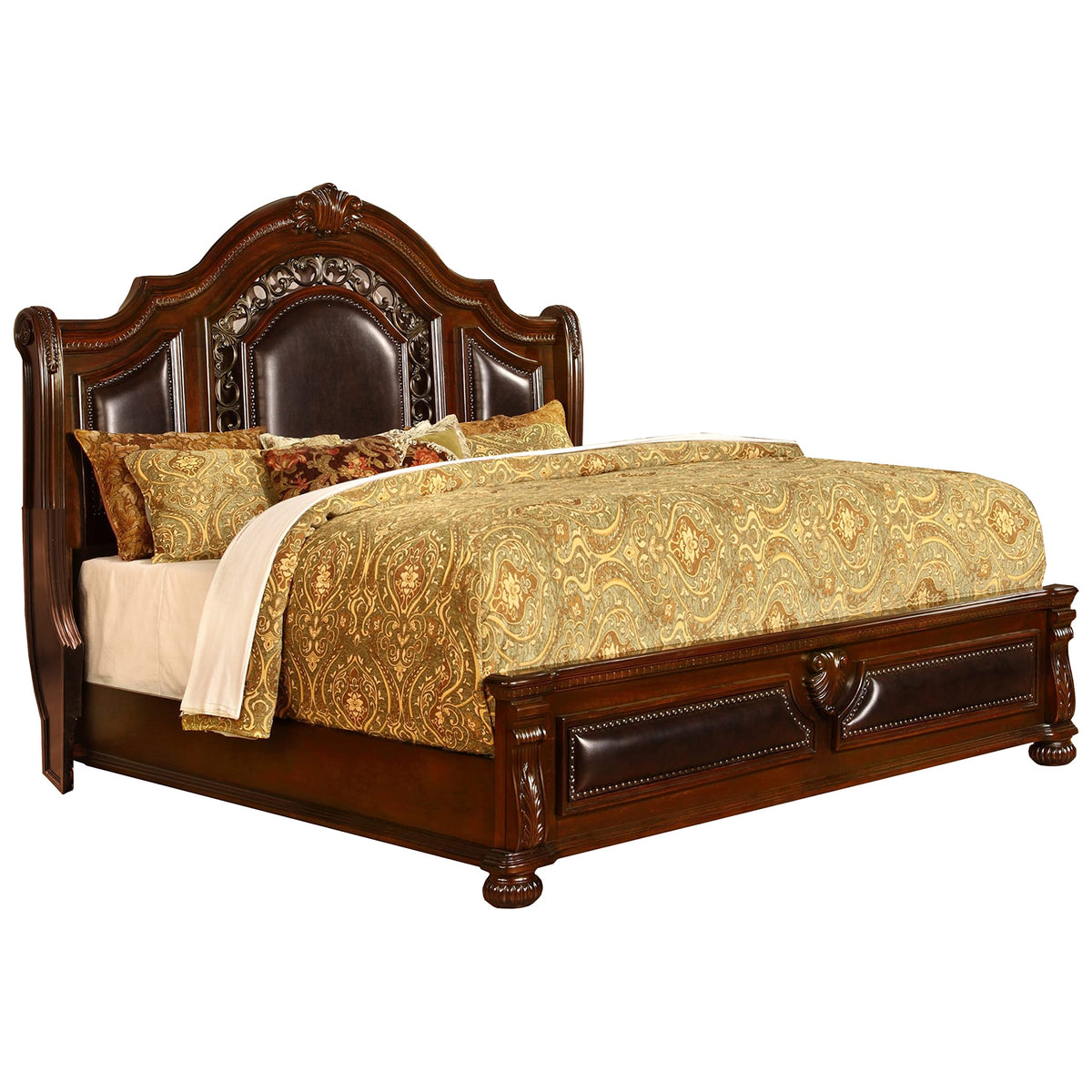 Bessy Traditional Wood Bed Frame, Queen, Cherry