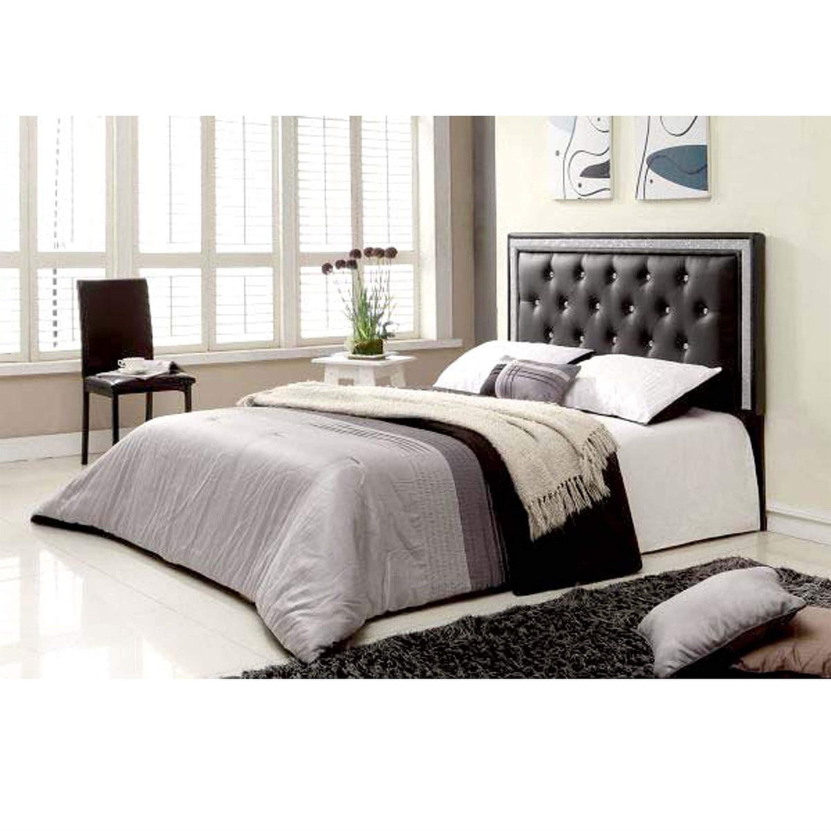 Hope tufted faux leather headboard in black