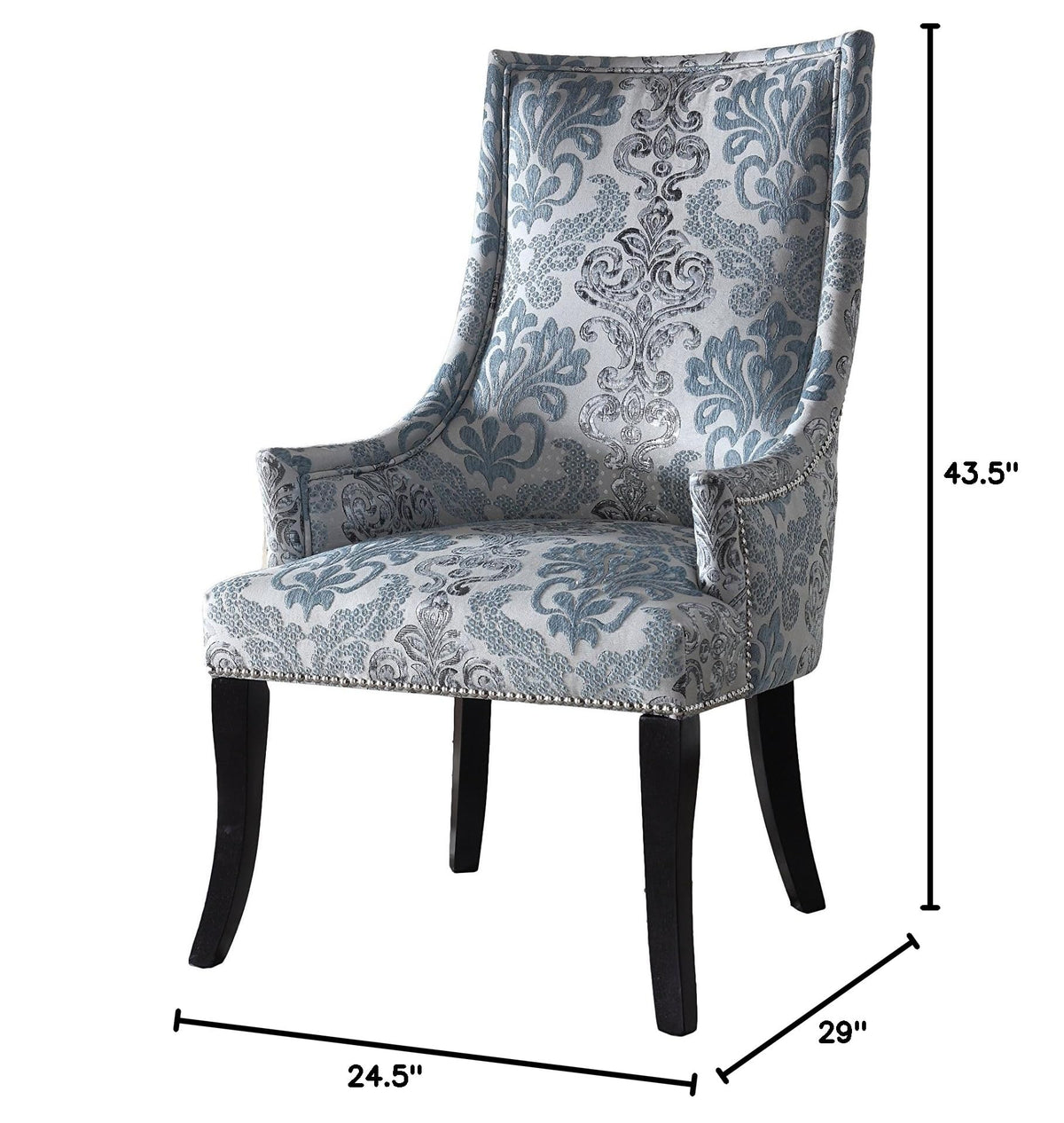 Audrey Damask Fabric Accent Chair in Blue, Grey, White - room setting