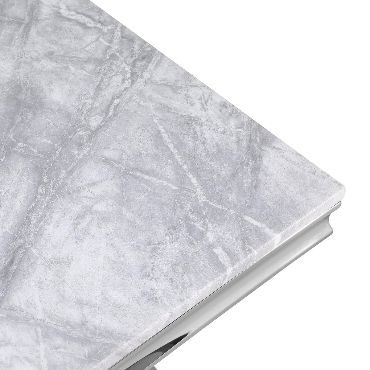 Chihiro Contemporary Grey Rectangular Stone Console Table in Silver - detail view