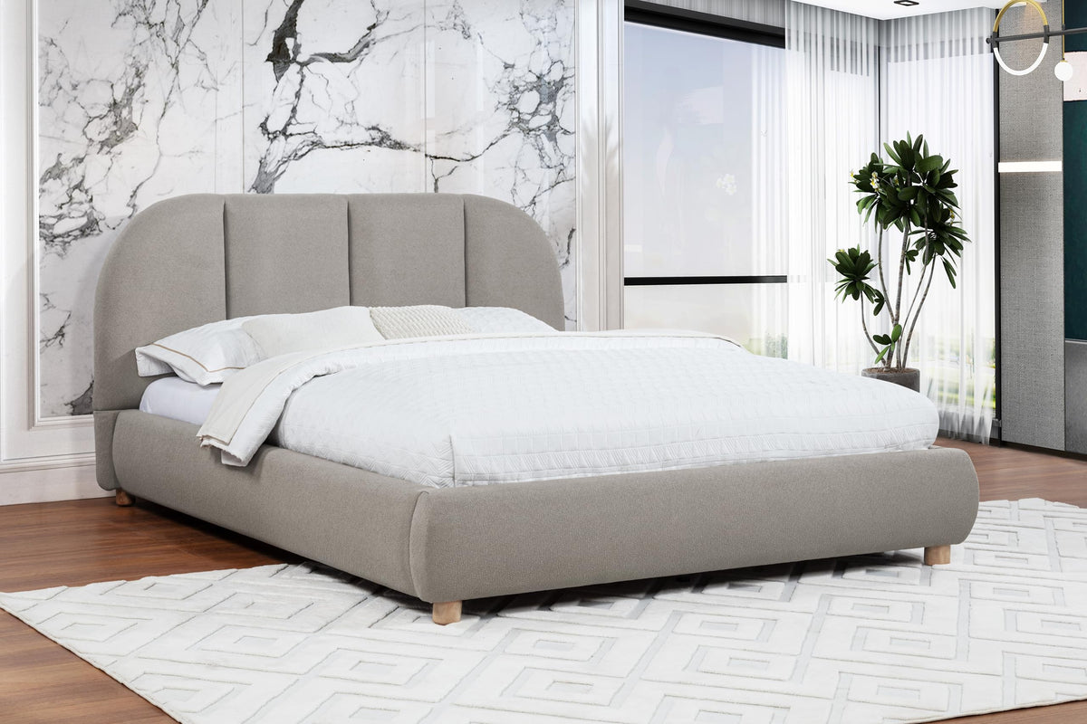 Ctasia Queen Burlap Bed Frame with 40" Rounded Headboard, Low Profile in Light Tan - front view