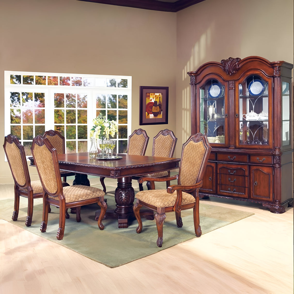 Cosmos Furniture Veronica 9PC Cherry Dining Set with Buffet & Hutch