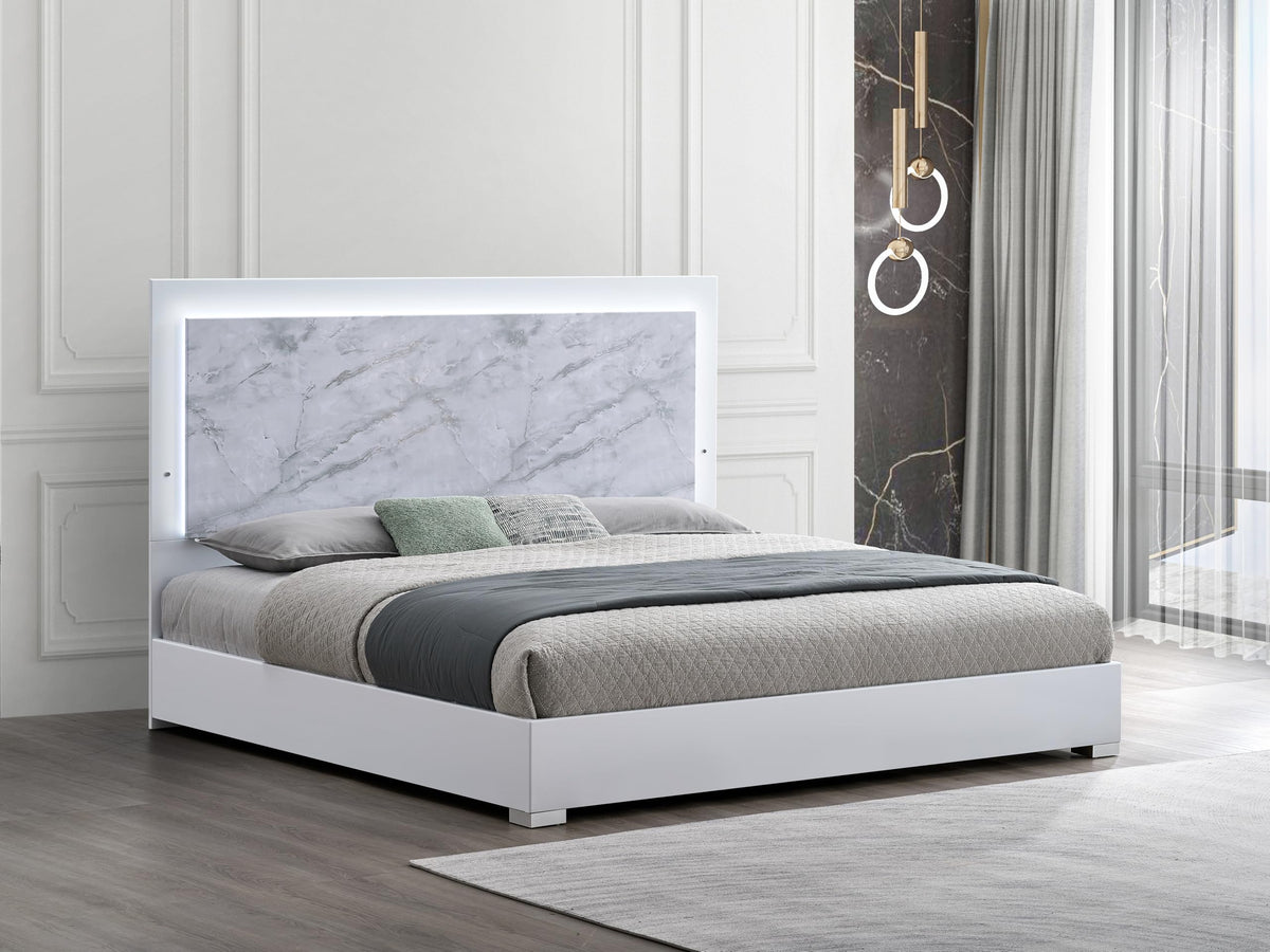 Luna 84.5" Queen Bed Frame, White Lacquered Gloss - close-up