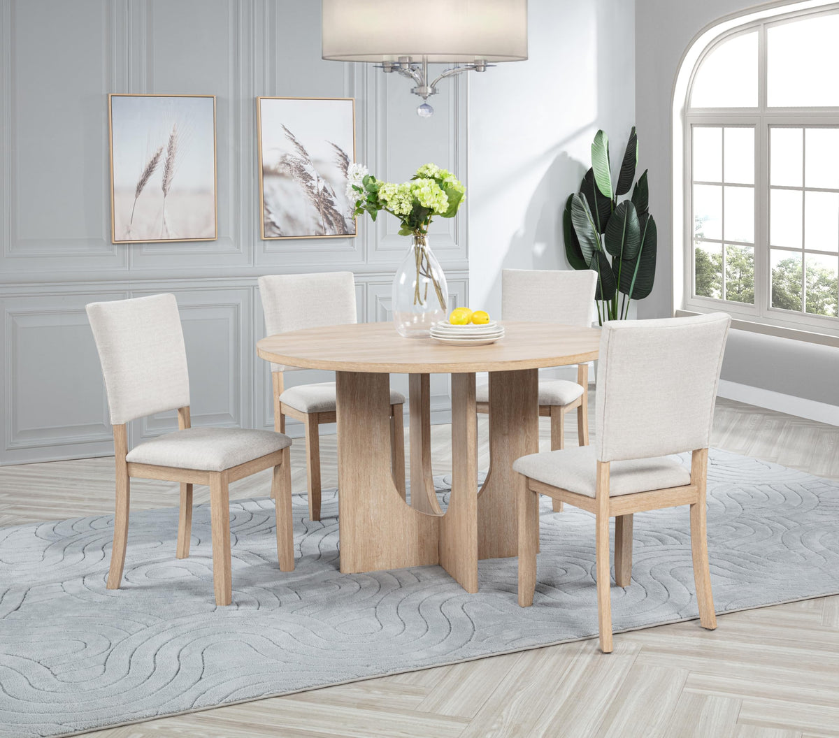 Camden 5-Piece Modern Scandinavian Round Dining Set, Seats 4 People in Beige - front view