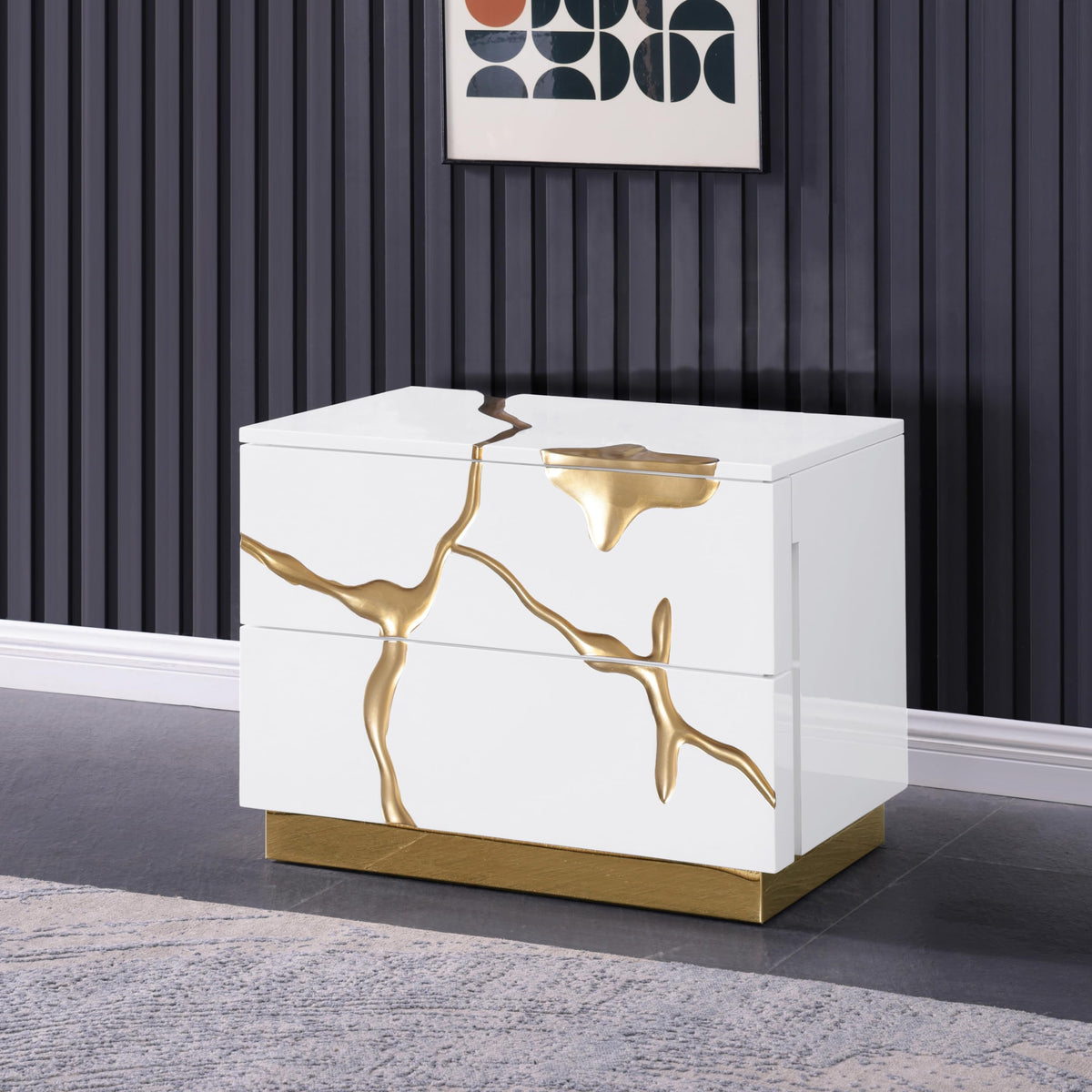 Trevello Modern Contemporary High-Gloss Lacquered Right Nightstand - front view