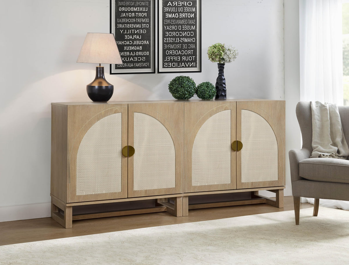 Cora 31" Wide 2-Door Accent Cabinet Natural Oak Wood Finish Boho Modern Detailed Sideboard Organic… - front view