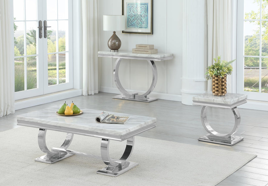 Lexington Rectangle Faux Marble Sofa Table - Silver Frame