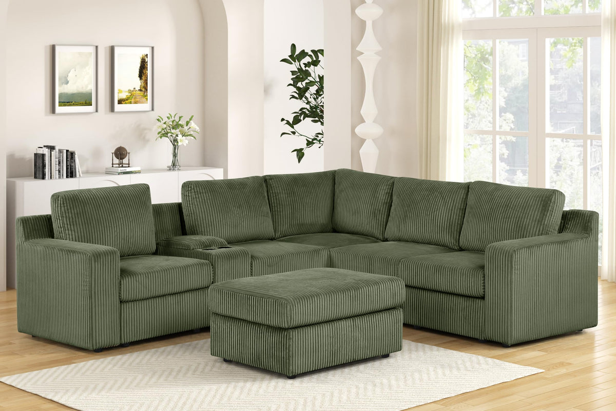 Solesse 9-Piece Contemporary Modular Sectional Sofa, Ridged 100% Polyester Upholstery in Green - front view - Green