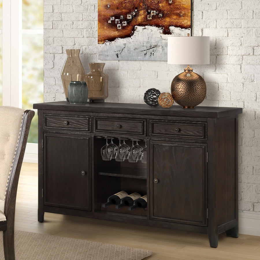 55" Traditional Solid Wood Server in Dark Brown in Espresso
