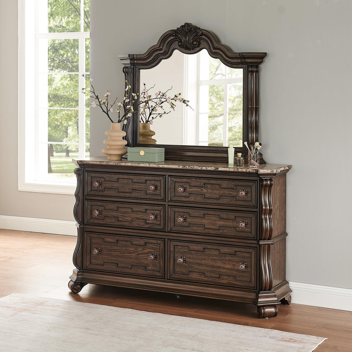 Belvedere 5-Piece Traditional Classical Bedroom Furniture Set, California King, 86" Platform Bed… - detail view