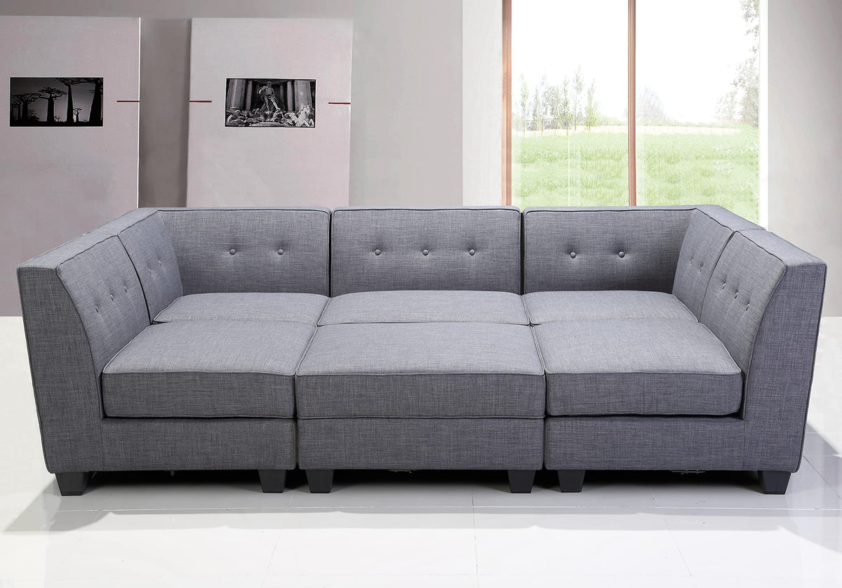 Vendome Fabric Upholstered Modular Armless Chair in Gray - angle view