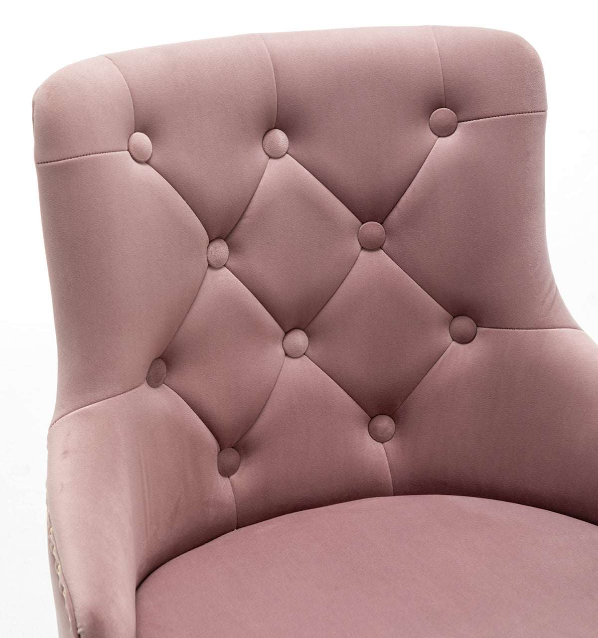 Brightcast 2-Piece Velvet Tufted Gold Bar Stools in Pink - angle view