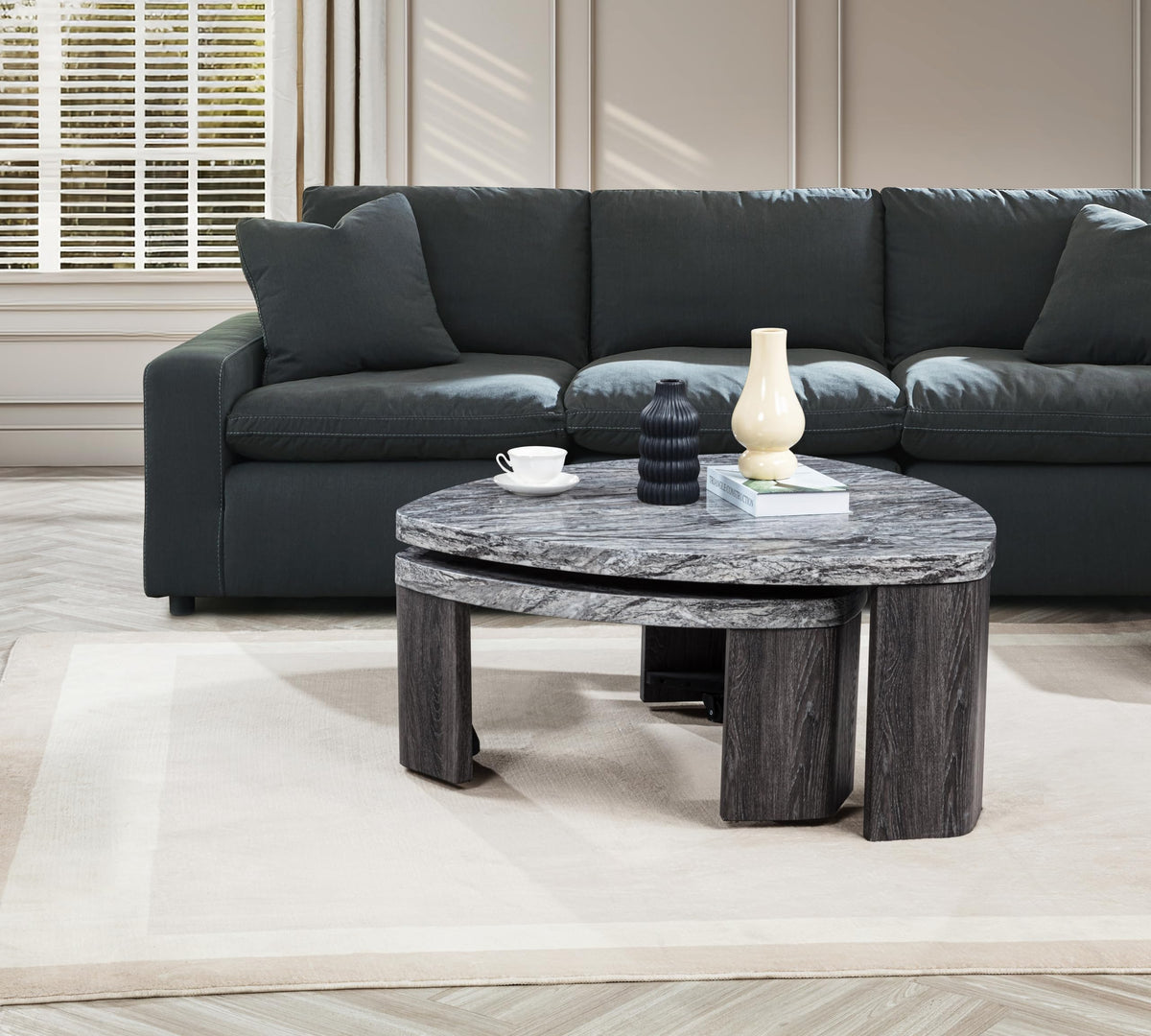 Tvoro 2-Piece Swivel Nesting Coffee Table Set - close-up