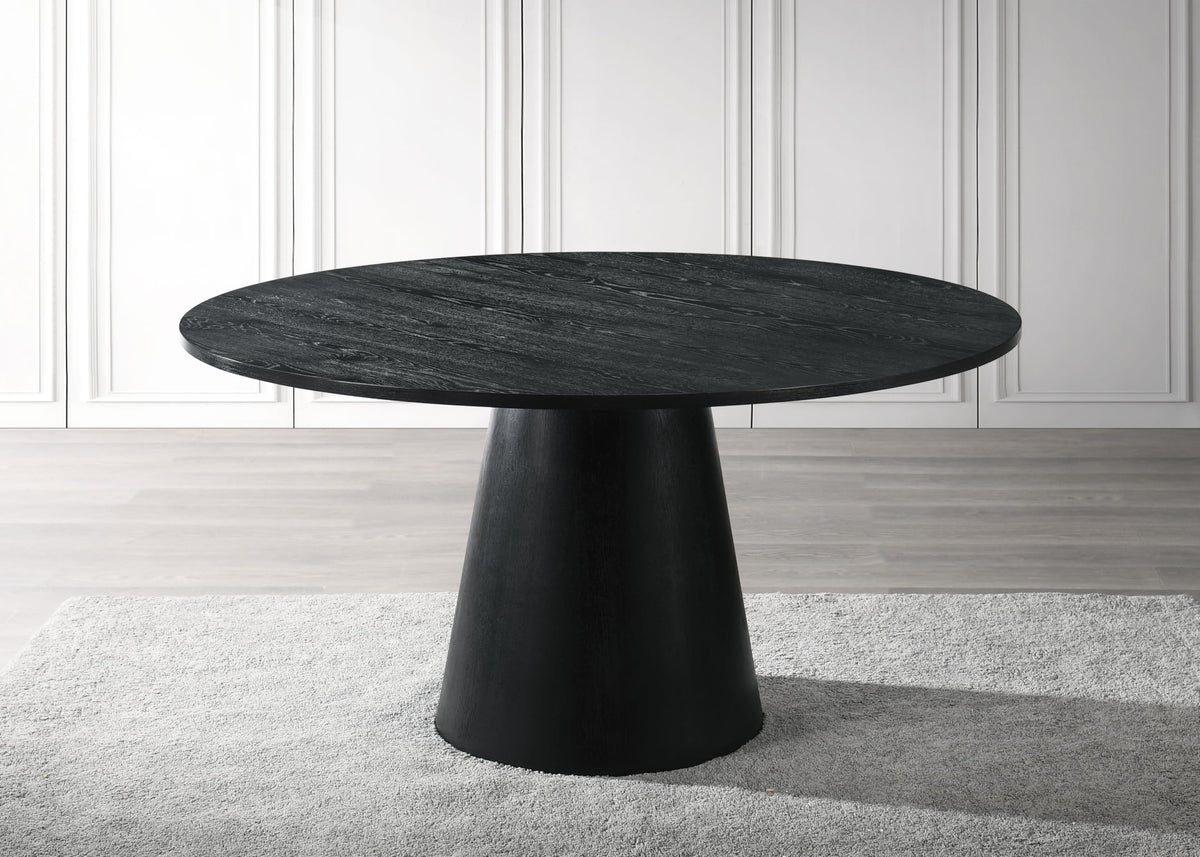 Terra 59" Transitional Round Dining Table with Pedestal Base in Ebony Black - front view