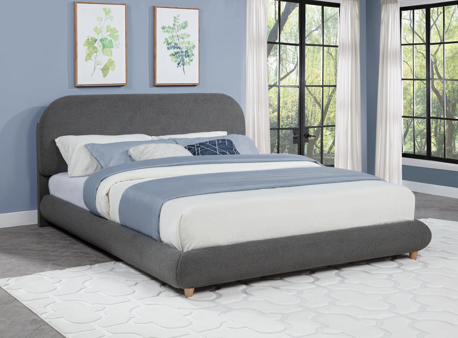 Cteris Queen Fleece Upholstered Bed Frame, Curved Side Rails and Footboard in Grey