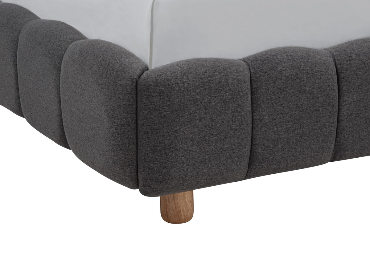 Ctoria Queen Burlap Bed Frame with 30" Curved Block-Style Headboard, Low Profile in Grey - side view