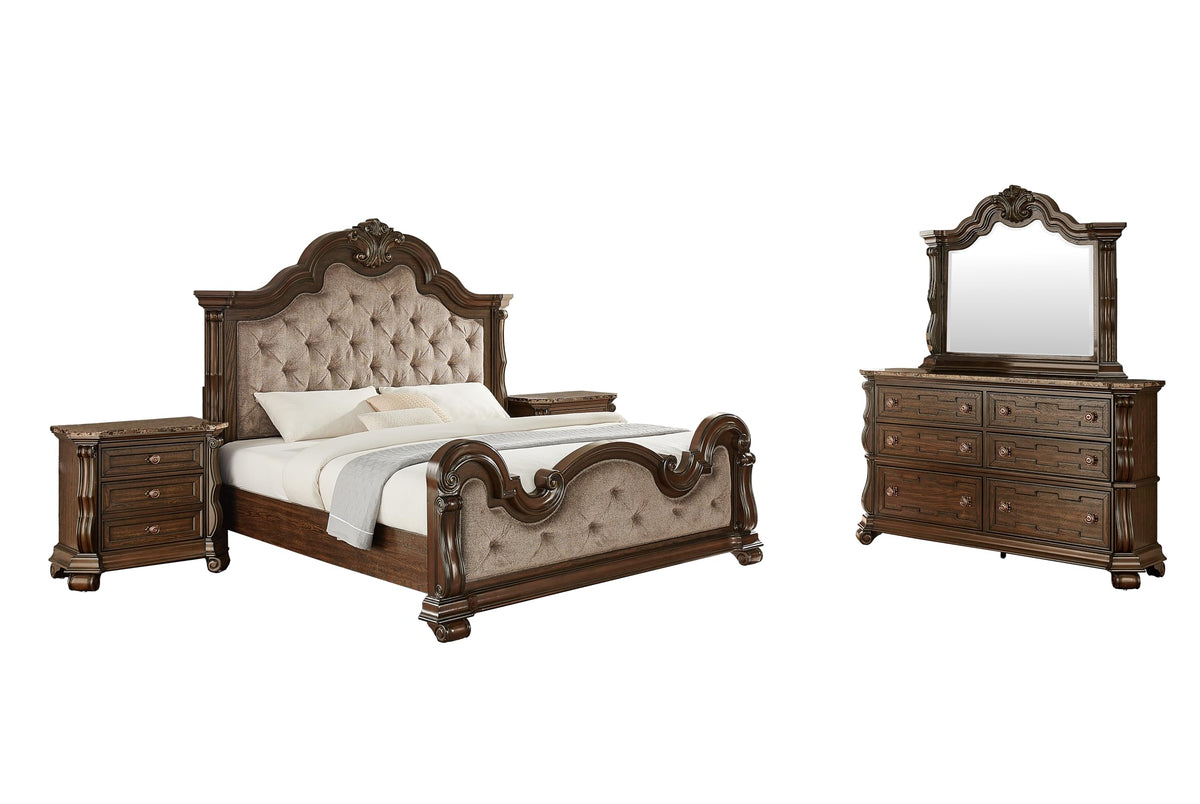 Belvedere 5-Piece Traditional Classical Bedroom Furniture Set, California King, 86" Platform Bed in Dark Cherry