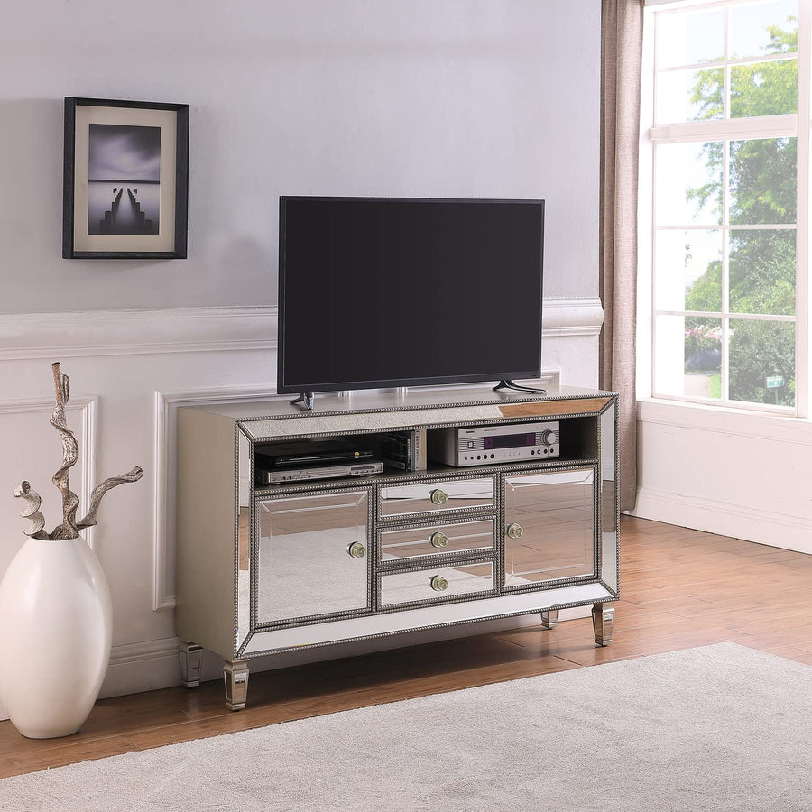 Byron Mirrored Glam Stand Supports up to 65" TVs in Silver