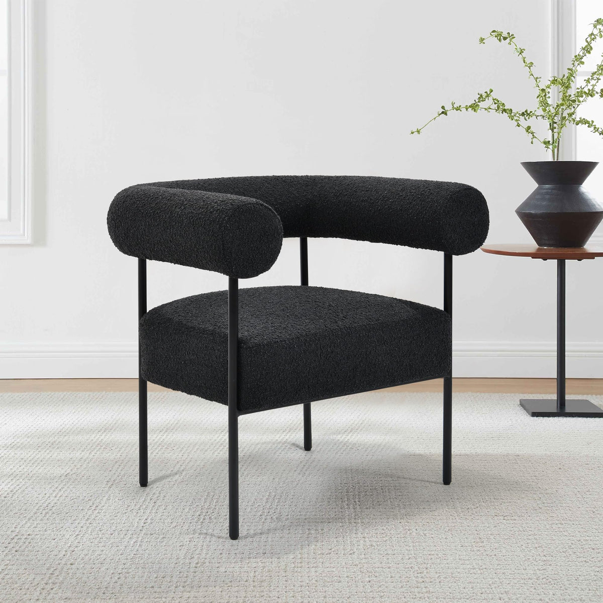Melvin Contemporary Boucle Fabric Accent Black Legs, 1 Chair - front view