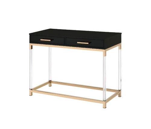 Adiel Sofa Table - Gold Metal Frame, Acrylic Legs & 2 Drawers in Black