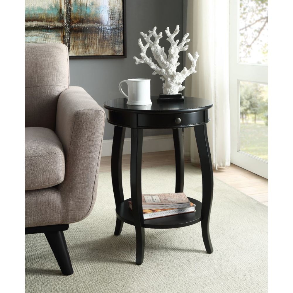 Alysa Round Side Table with Drawer & Shelf