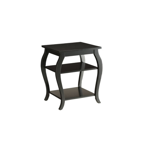 Becci Square Accent Table - 2 Open Shelves & Cabriole Legs in Black, Walnut or Teal