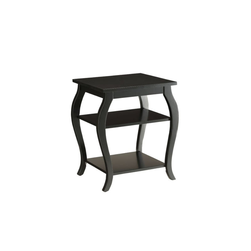 Becci Square Accent Table - 2 Open Shelves & Cabriole Legs in Black, Walnut or Teal
