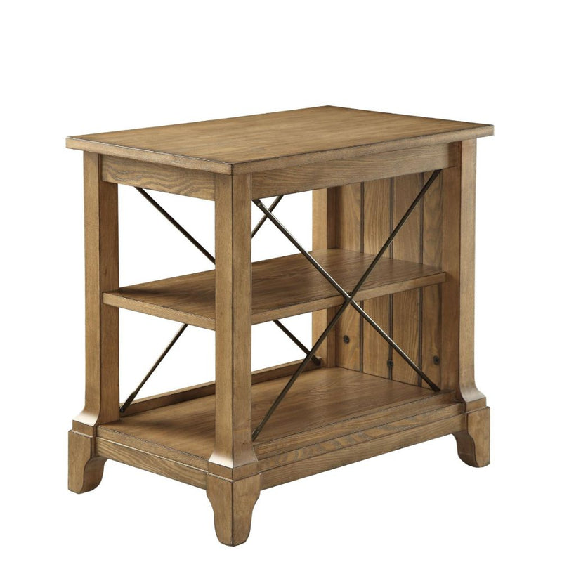 Hiroko Accent Table - 2 Open Shelves & Metal X Accents in Oak
