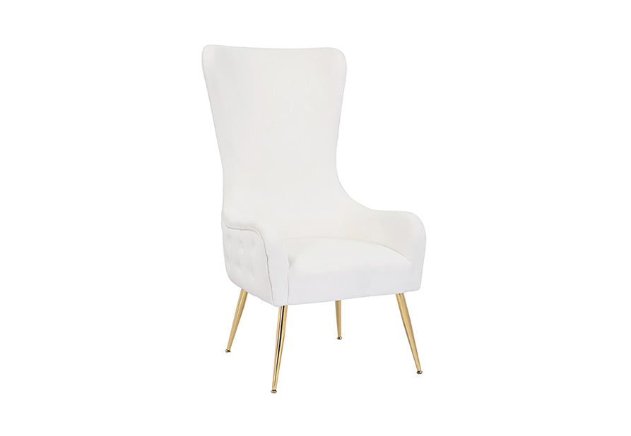 Side profile of the Blair modern armchair showing the curved backrest.