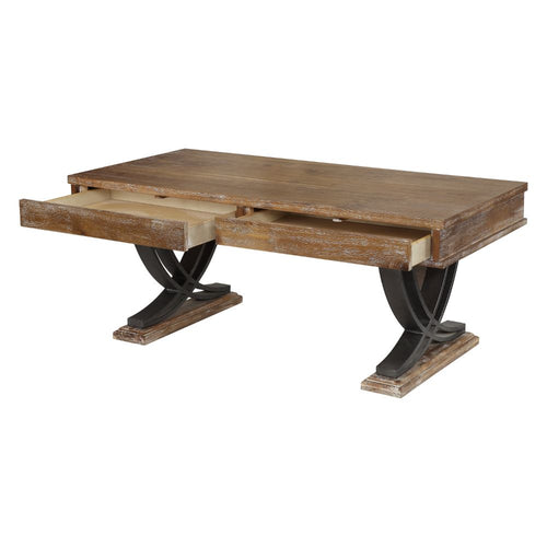 Pellio Rustic Industrial Coffee & End Table - X-Shaped Metal Legs in Antique Oak & Black