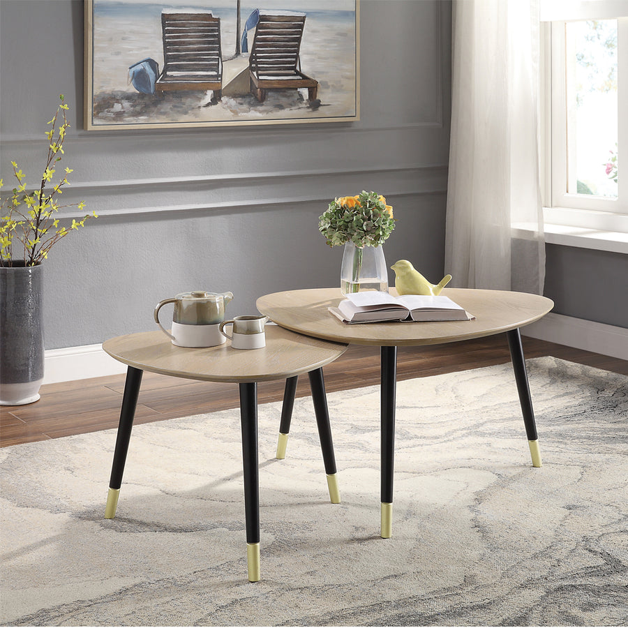 Allison 2-Piece Nesting Table Set - Tripod Spindle Legs in Natural & Black
