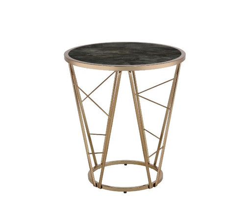 Cicatrix Round End Table - Triangle Cone Base in Black & Champagne