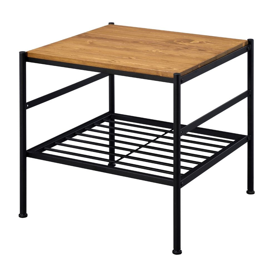 Kande Industrial End Table - Oak Top & Black Metal Grid Shelf