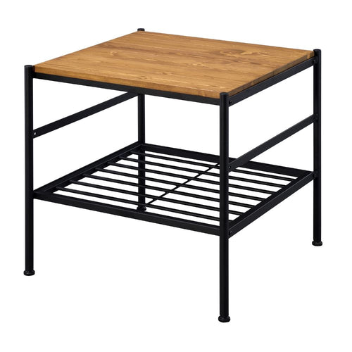 Kande Industrial End Table - Oak Top & Black Metal Grid Shelf