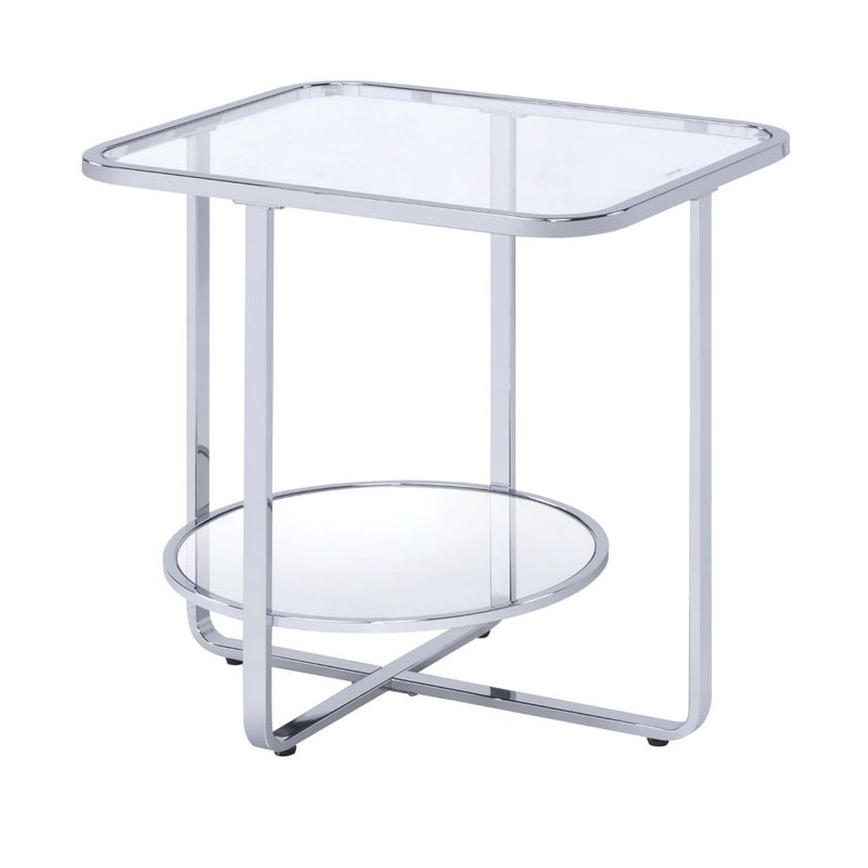 Hollo End Table - Glass Top & Mirrored Shelf on Chrome Sled Base