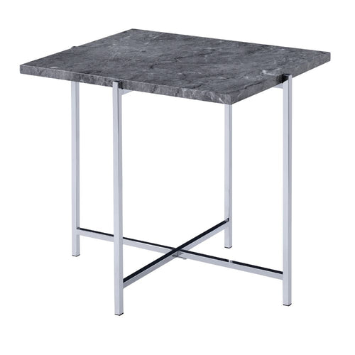 Adelae End Table - Marble-Look Top & Chrome X-Base
