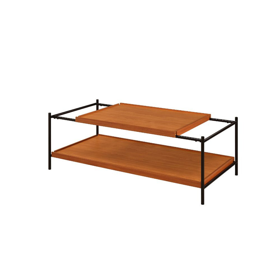 Oaken Industrial Coffee Table & Serving Cart - Black Metal Frame in Honey Oak