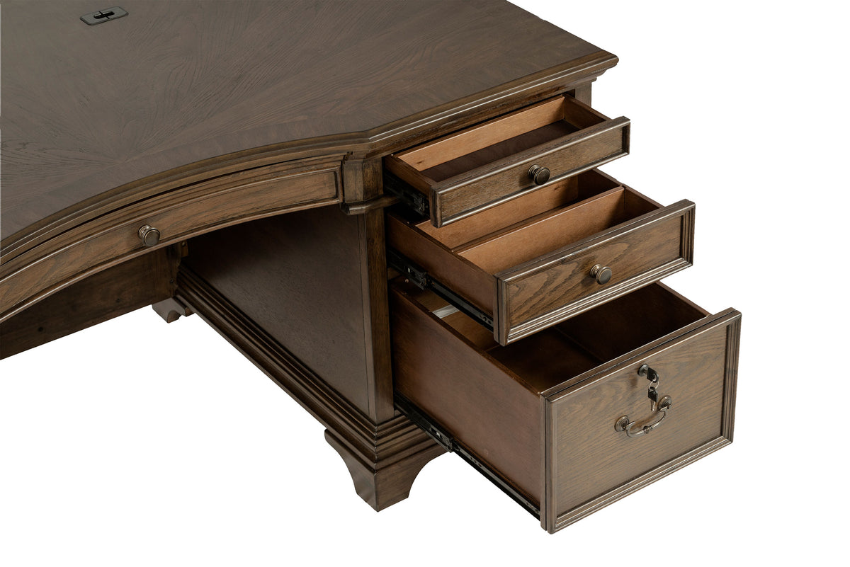 Hartshill Executive Desk, Credenza, File Cabinet & Bookcases - Traditional Home Office in Burnished Oak