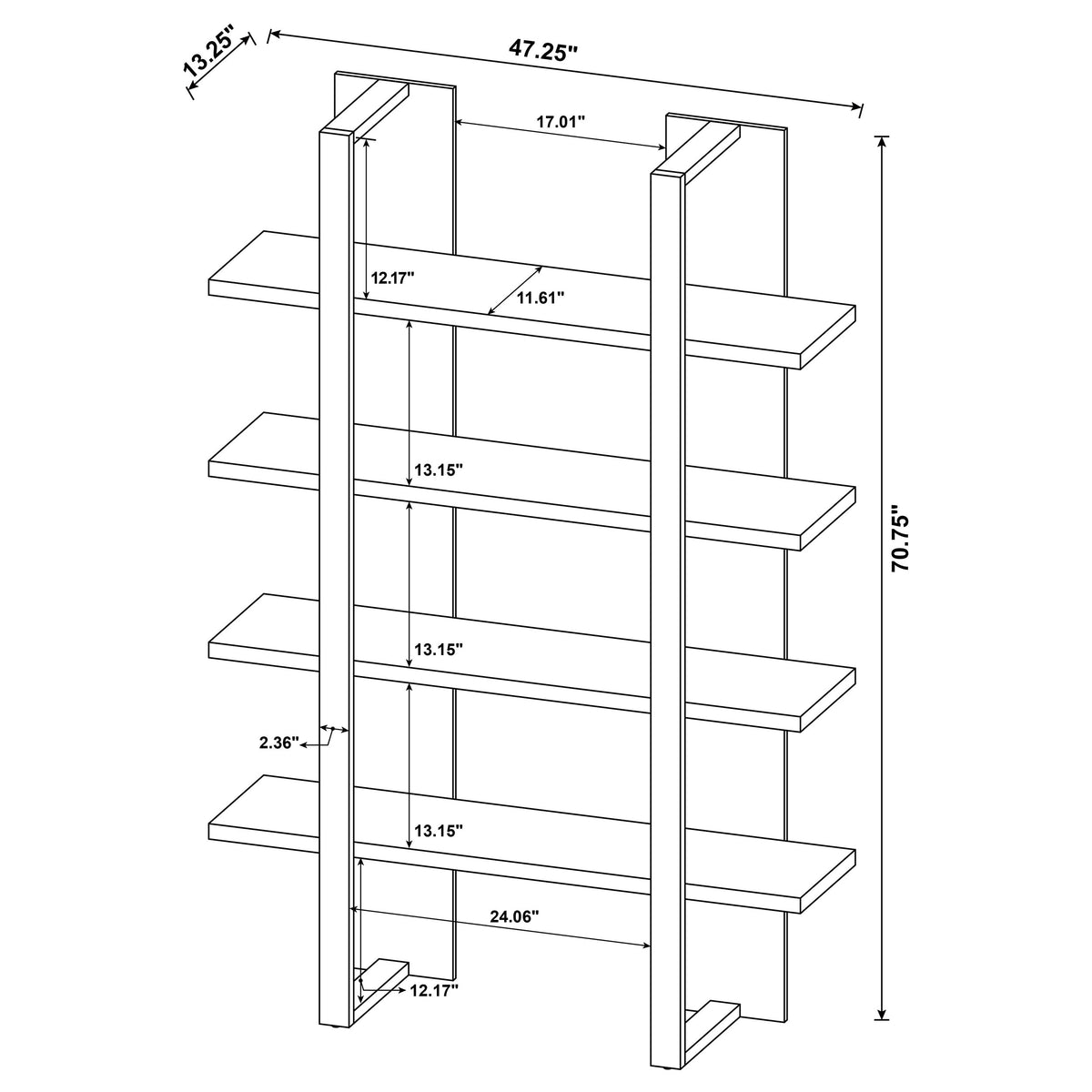Danbrook 71" 4-Shelf Bookshelf - Floating-Shelf Design in Black & Aged Walnut – view 12