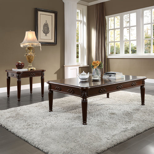 Chateau De Ville Sofa, Loveseat, Chair & Tables - Carved Wood with Nailhead Trim in Floral Fabric & Espresso