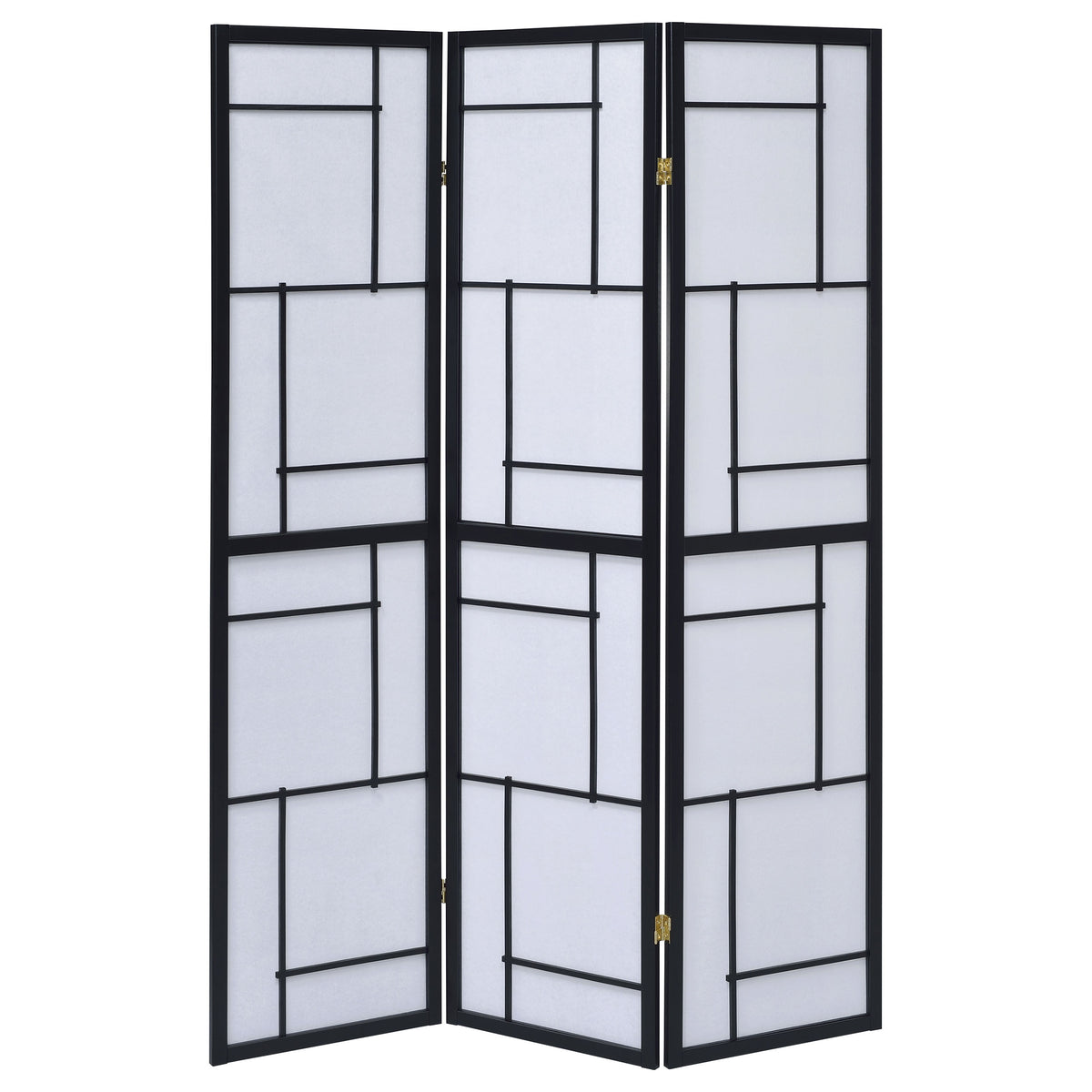 Damis 3-Panel Folding Shoji Screen Room Divider - Black Frame with White Fabric Panels – view 4