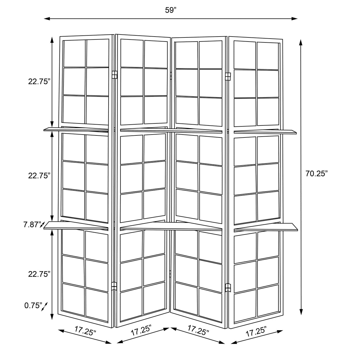 Iggy 4-Panel Folding Room Divider with 2 Shelves - Tan Jute Panels in Cappuccino Wood Frame – view 7