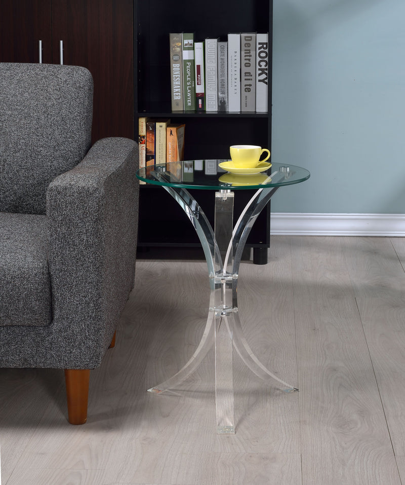 Laning Round Side Table - Tempered Glass Top on Clear Acrylic Legs