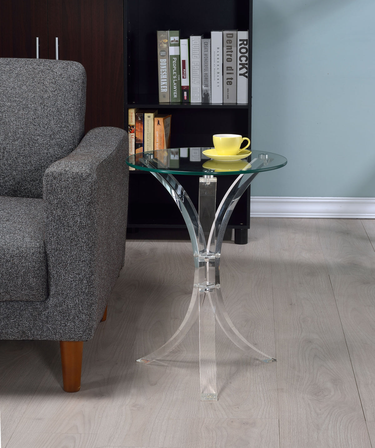 Laning Round Side Table - Tempered Glass Top on Clear Acrylic Legs – view 1
