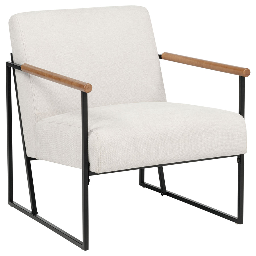 Monsen Upholstered Accent Chair - Ivory Fabric on Black Metal Sled Frame with Rubberwood Armrests
