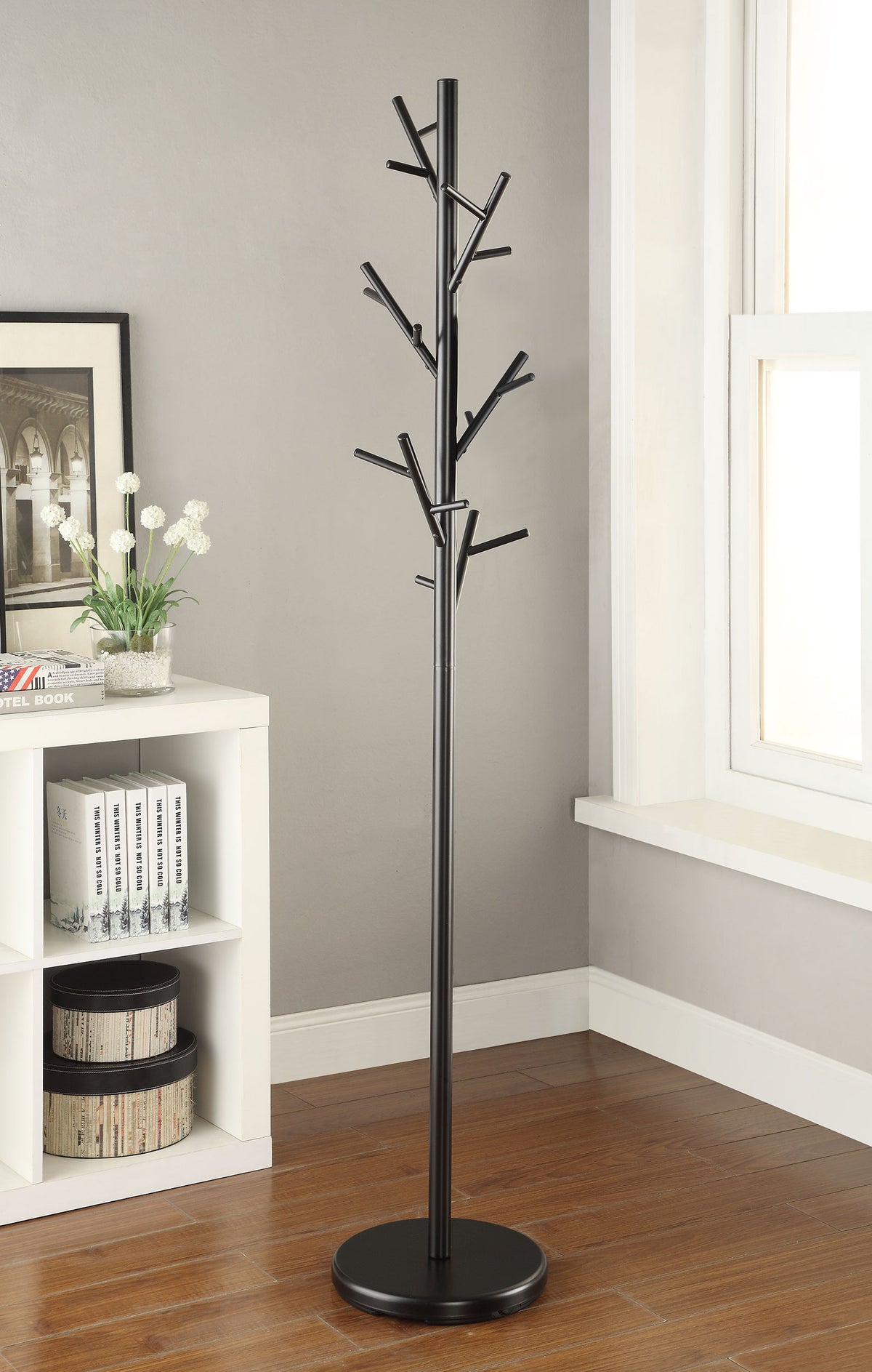 Clover 18-Hook Freestanding Metal Coat Rack - Tree-Inspired Design with Weighted Base in Matte Black – view 1