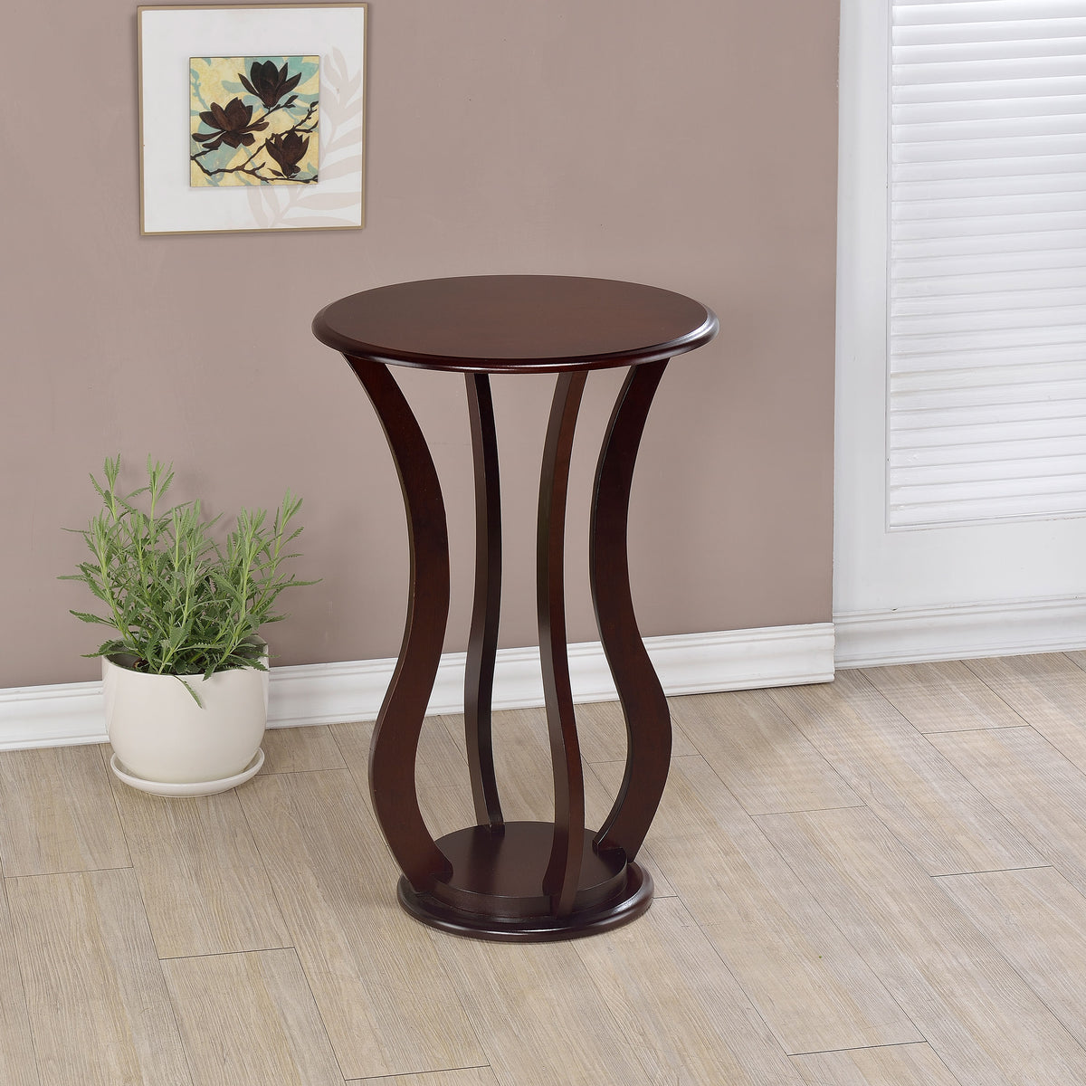 Elton Round Accent Table & Plant Stand - Sculptural Curved Legs in Cherry – view 1